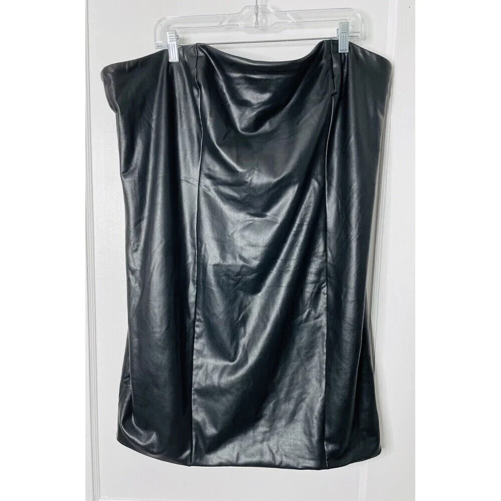 Avec Les Filles Merna Mini Dress 2X Black Faux Leather Stretch Edgy LBD Revenge